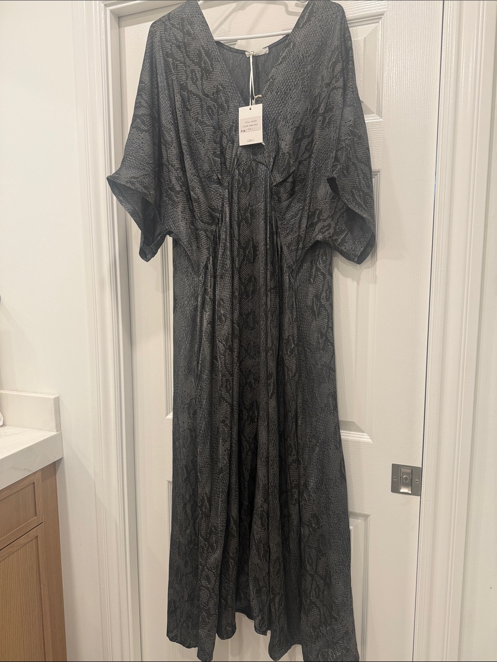 Snake-Print Black Maxi Dress with V-Neck